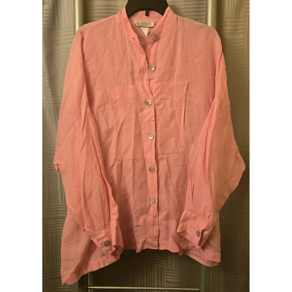 La Fixsun Bright Pink Button Down Oversized‎ Boyfriend Hi-Lo Top Women's Medium